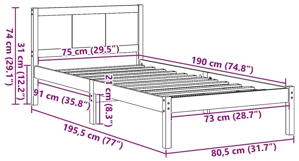 Estrutura de Cama Castanho Encerada Castanho Encerado