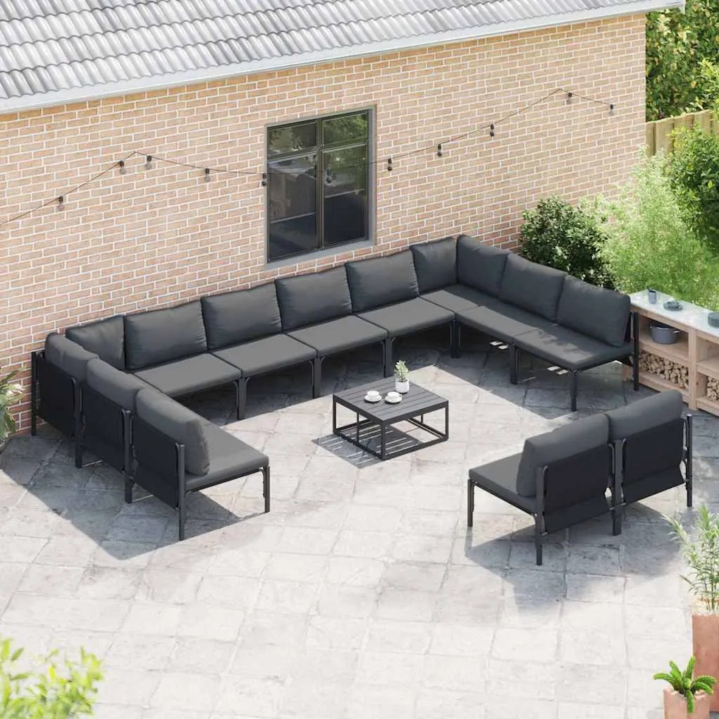 Conjunto de Sofá de Jardim 12 pcs Antracite Aço