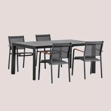 Conjunto De Mesa Retangular 180-240x100 Cm Extensível Starmi E 4 Cadeiras De Jardim Empilháveis Em Alumínio Archer Cinza Grafito - Sklum