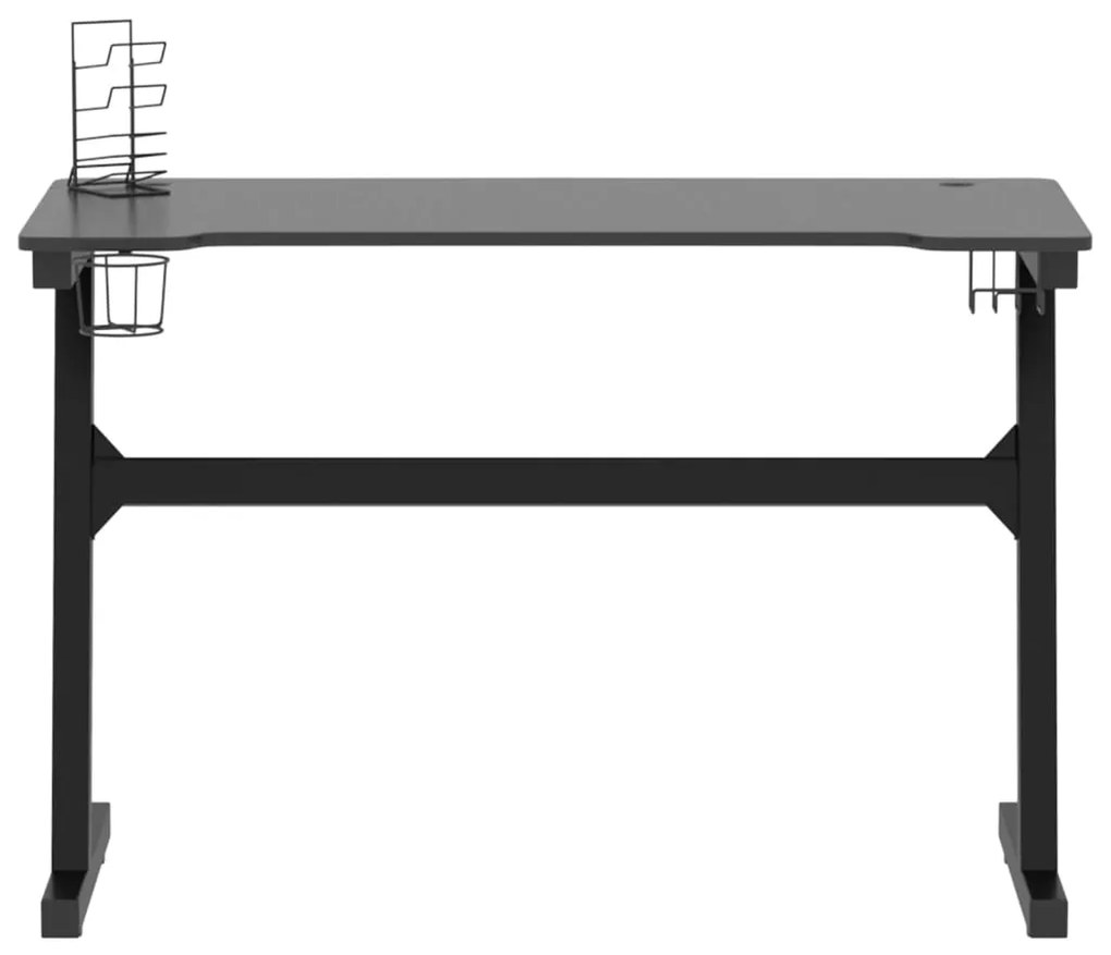 Secretária de gaming c/ luzes LED forma de Z 110x60x75 cm preto