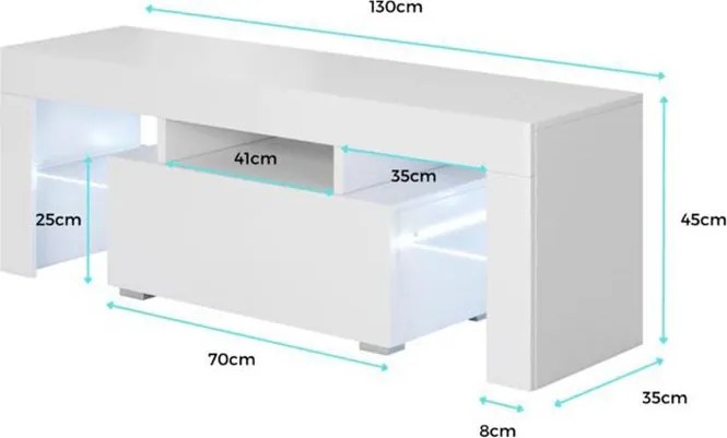 Móvel de TV Neyla – 130x35x45 cm – Preto Brilhante – LED RGB com Coman
