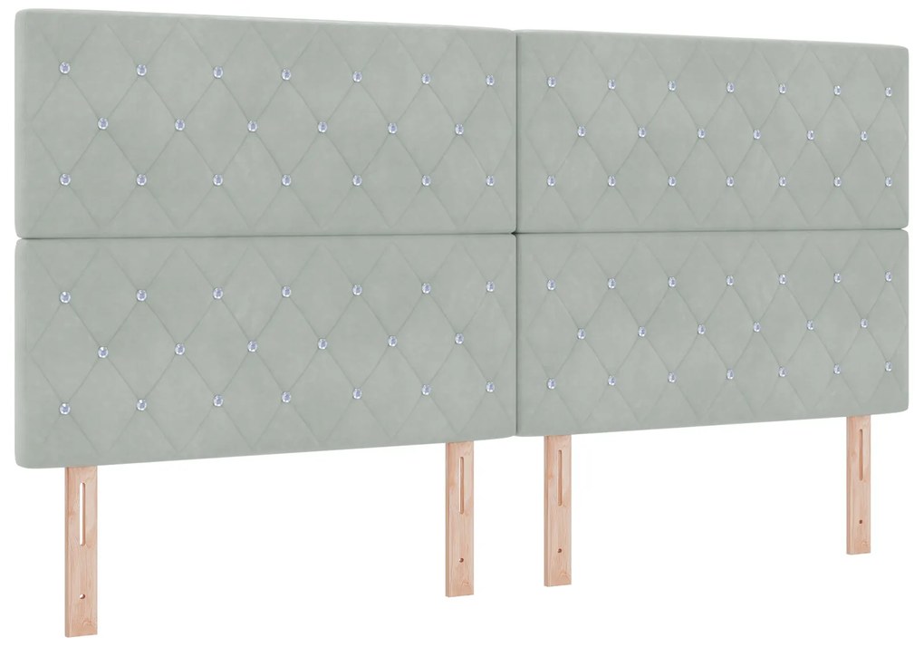 Cabeceira Botão de Cristal Tufted Cinza Claro de 200 cm em Veludo