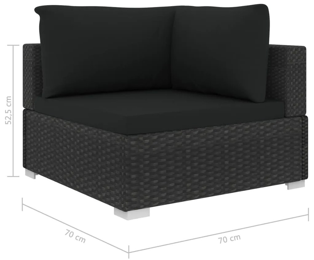 5 pcs conjunto lounge de jardim c/ almofadões vime PE preto