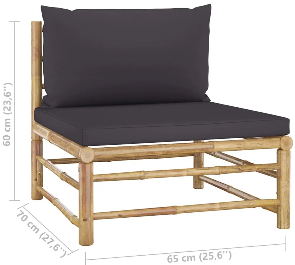 7 pcs conj. lounge jardim em bambu c/ almofadões cinza-escuro