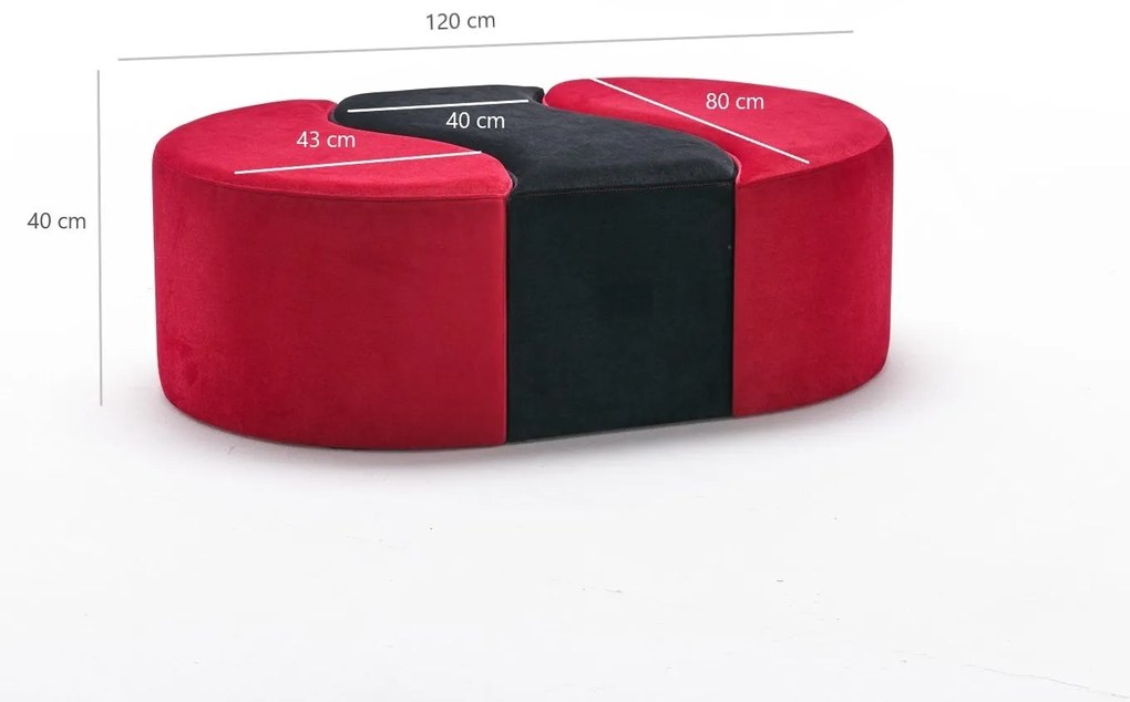 Pouffe Alya Puf – Preto e Vermelho – 120x40x80 cm