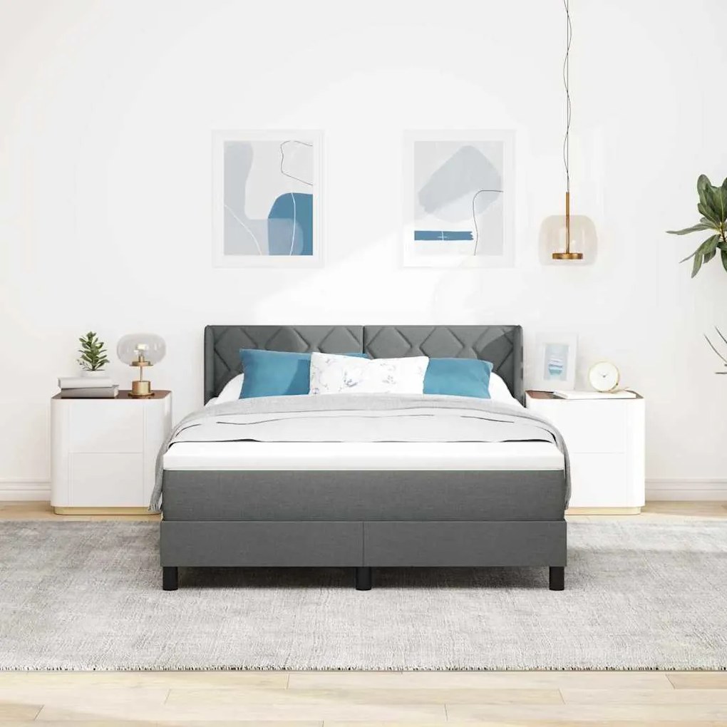 Cama Box com Colchão em Cinza Escuro, 140x200 cm, Tecido
