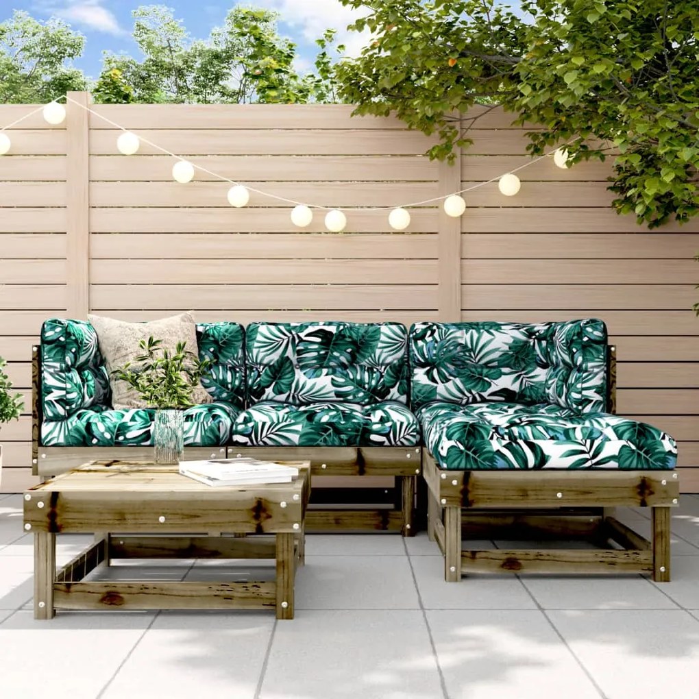 5 pcs conjunto lounge de jardim c/ almofadões pinho impregnado