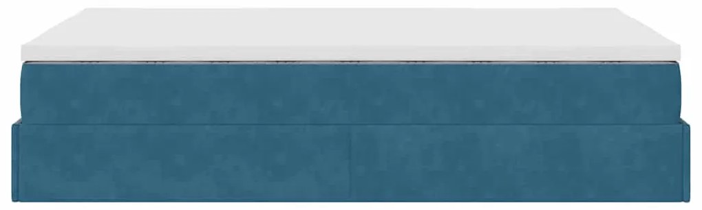 Cama otomana com colchão 120x190 cm veludo azul-escuro