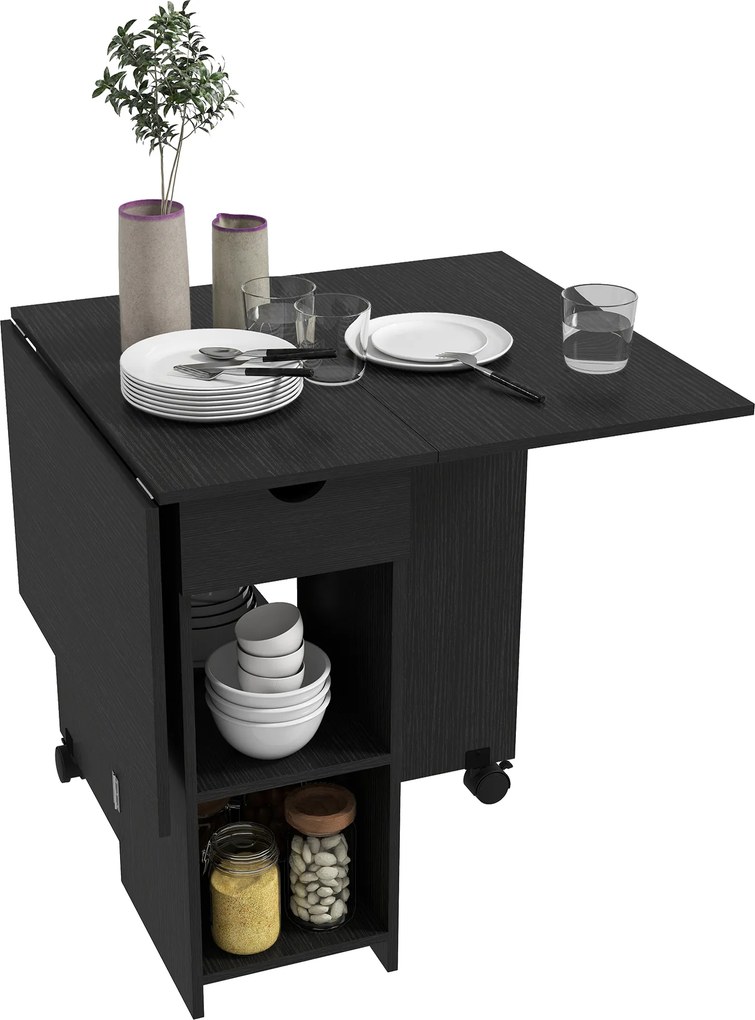 Mesa de Jantar Dobrável, 120 x 72 x 75 cm (CADEIRAS NÃO INCLUIDAS), com Arrumação Integrada, Preta