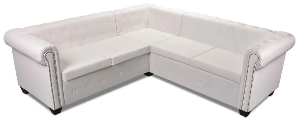 Sofá Chesterfield - De Canto com 5 Lugares - Cor Branco - Couro Artifi