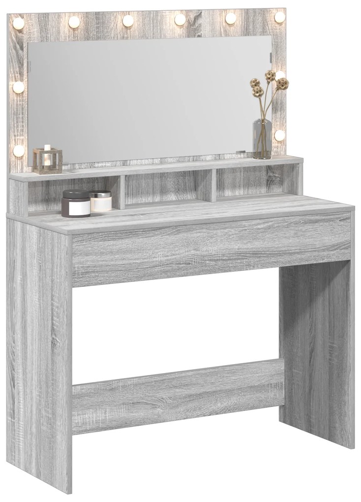Mesa de Maquiagem vidaXL com Luzes LED Cinza Sonoma 100x41x135 cm