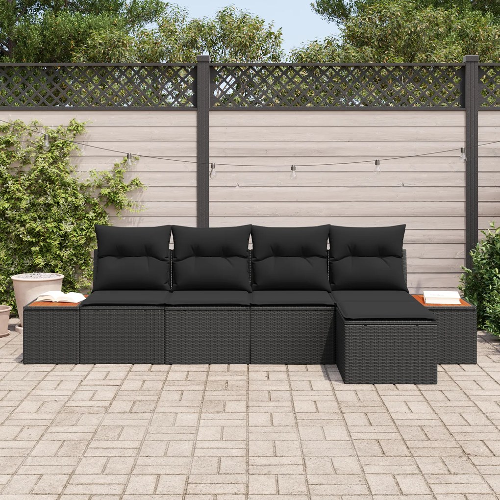 Conjunto de Sofás de Jardim vidaXL com Almofadas Preto Rattan Poliéste