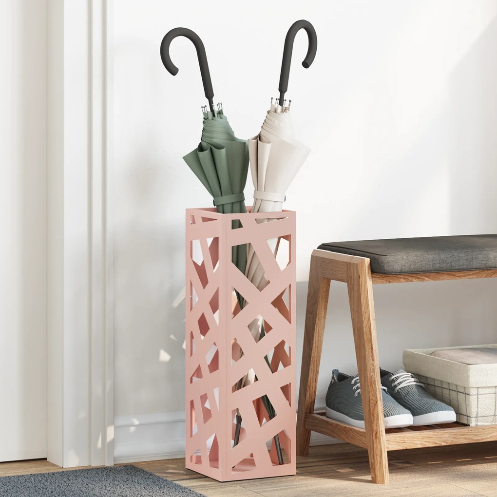 vidaXL Suporte para Guarda-Chuva Rosa Metal Médio Inserções Decorativas