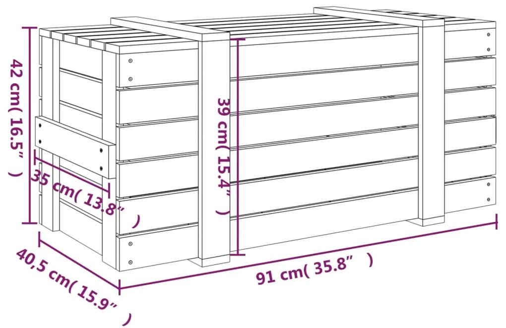 Caixa de arrumação 91x40,5x42 cm pinho maciço castanho mel