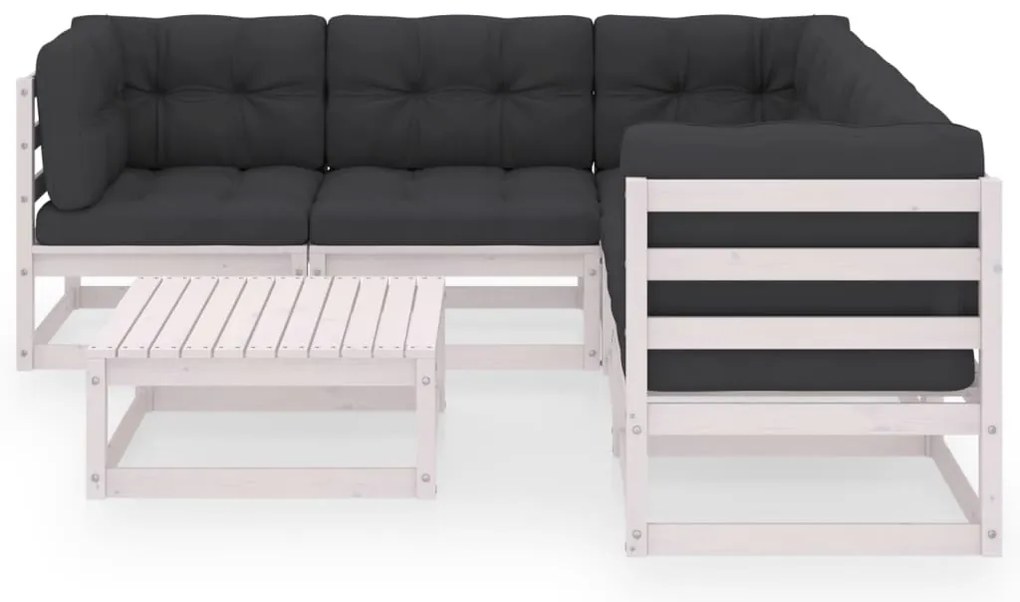 6 pcs conjunto lounge de jardim c/ almofadões pinho maciço