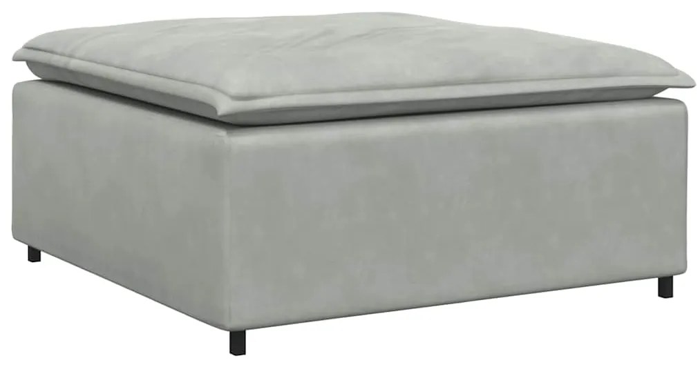 Sofá modular com pufes e almofadas veludo cinzento-claro