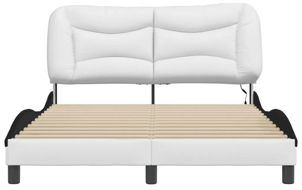 Estrutura cama c/ luzes LED 140x200cm couro artif. branco/preto