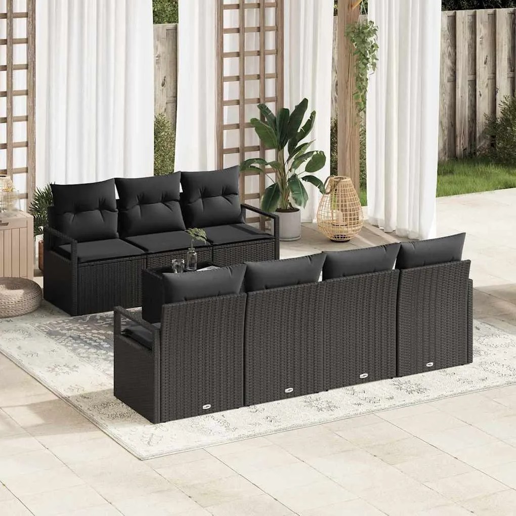 vidaXL Conjunto de Sofá de Jardim 8 pcs Preto Rattan e Aço e Vidro