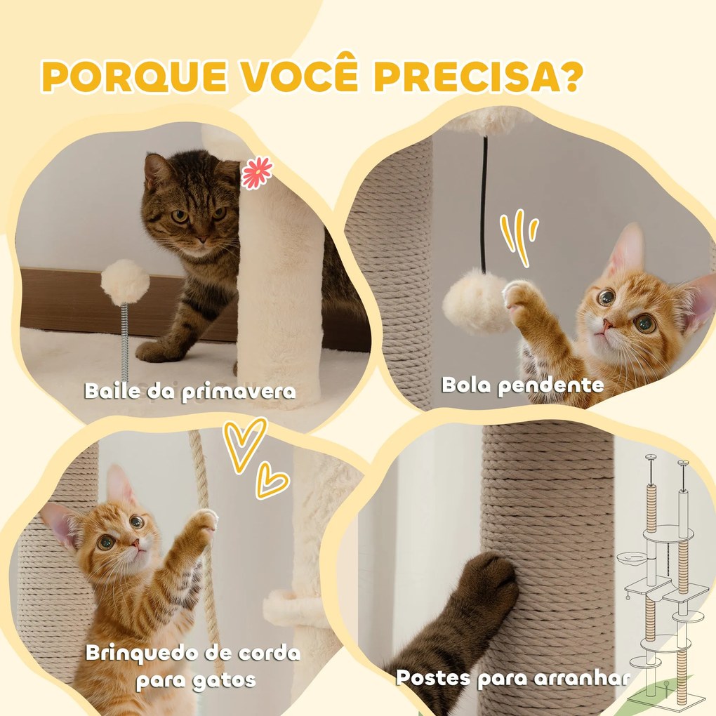 PawHut Arranhador para Gatos do Chão ao Teto 225-255 cm Arranhador par