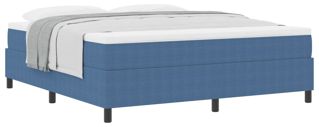 Cama Box com Colchão Azul, Super King, em Tecido Corduroy
