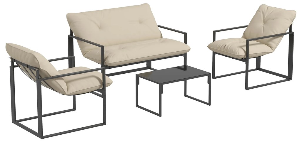 Outsunny Conjunto de Mobiliário de Jardim 4 Peças para 4 Pessoas com Sofá de 2 Lugares 2 Poltronas e 1 Mesa de Centro Cinza e Bege | Aosom Portugal