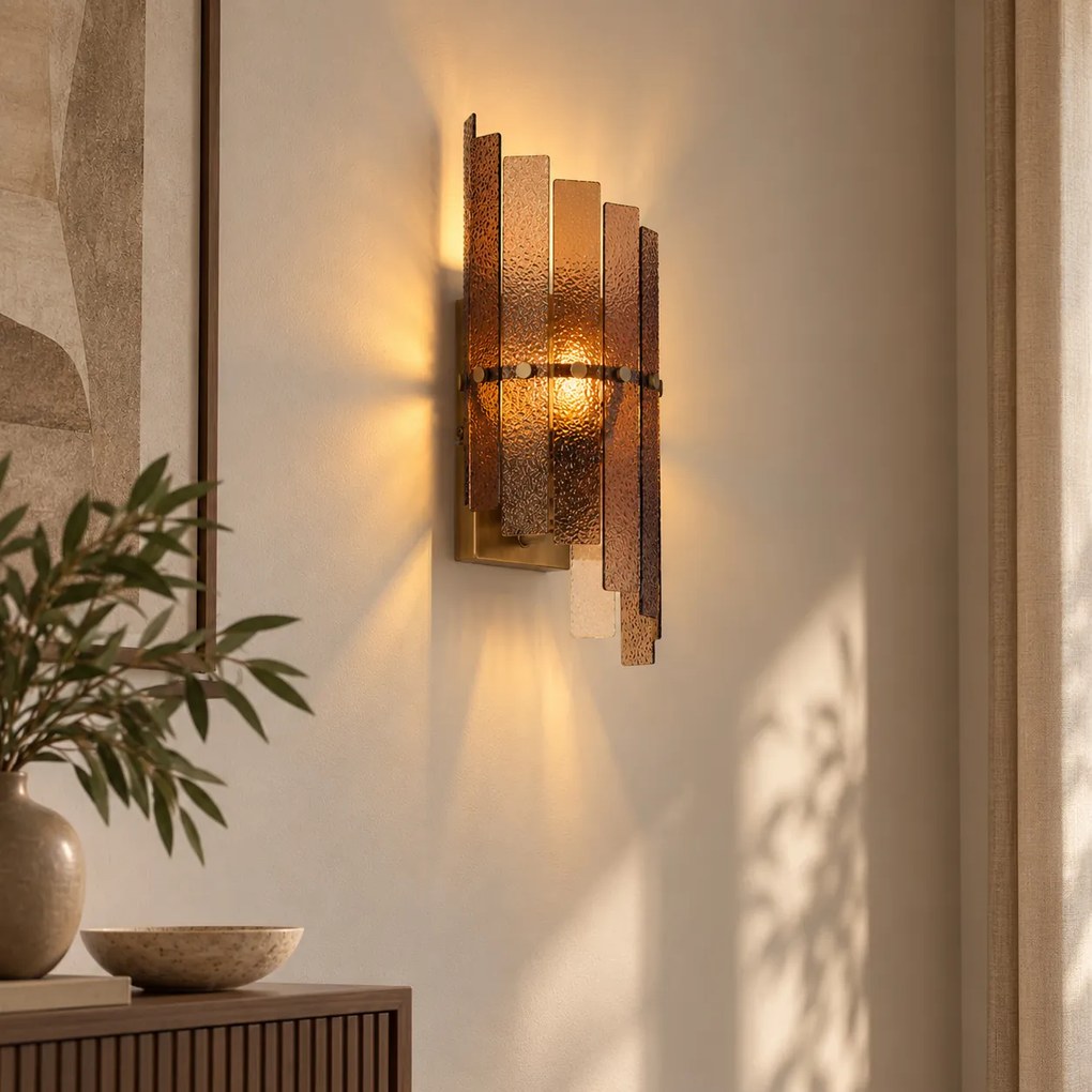 Candeeiro de Parede de Design Bronze Escuro com Vidro Âmbar - Versailles