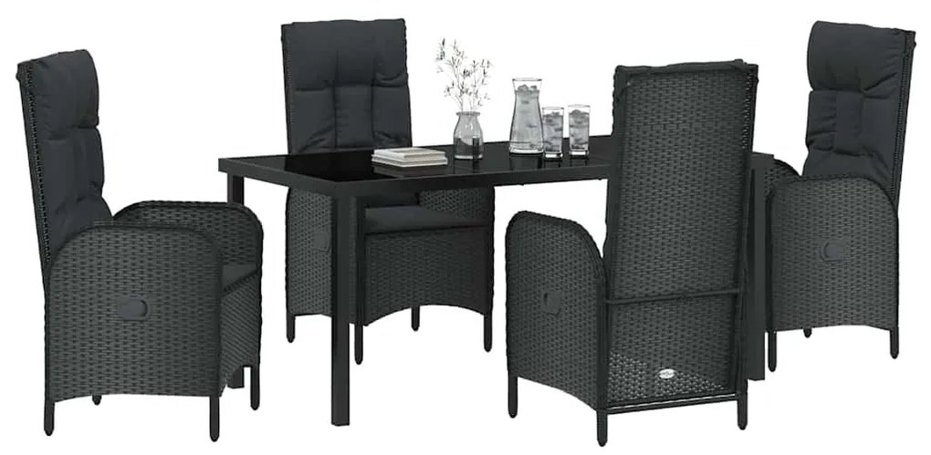 Conjunto de Jantar de Jardim com 5 Peças em Rattan Sintético Preto.