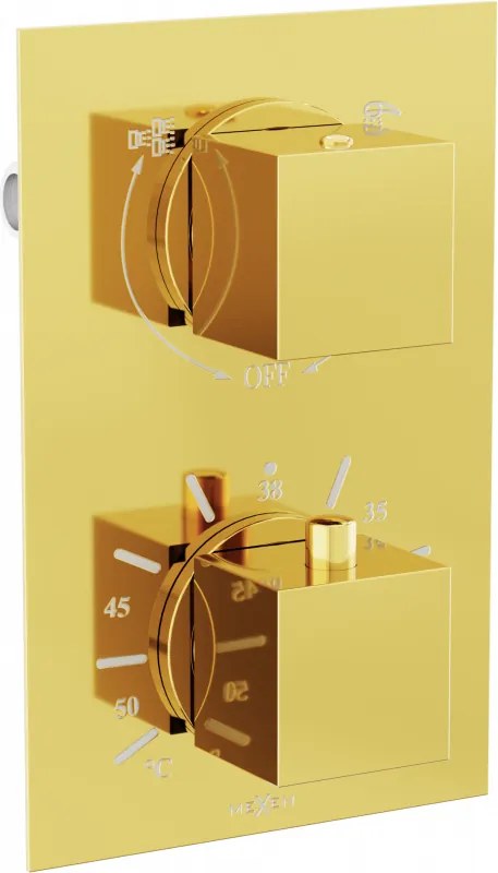 Mexen Cube misturadora termostática de banheira-chuveiro de 2 saídas, dourada - 77502-50
