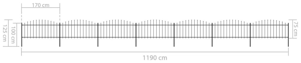 Cerca de jardim com topo em lanças (0,5-0,75)x11,9 m aço preto