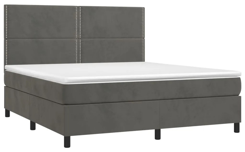 Cama box spring c/ colchão/LED 160x200cm veludo cinzento-escuro