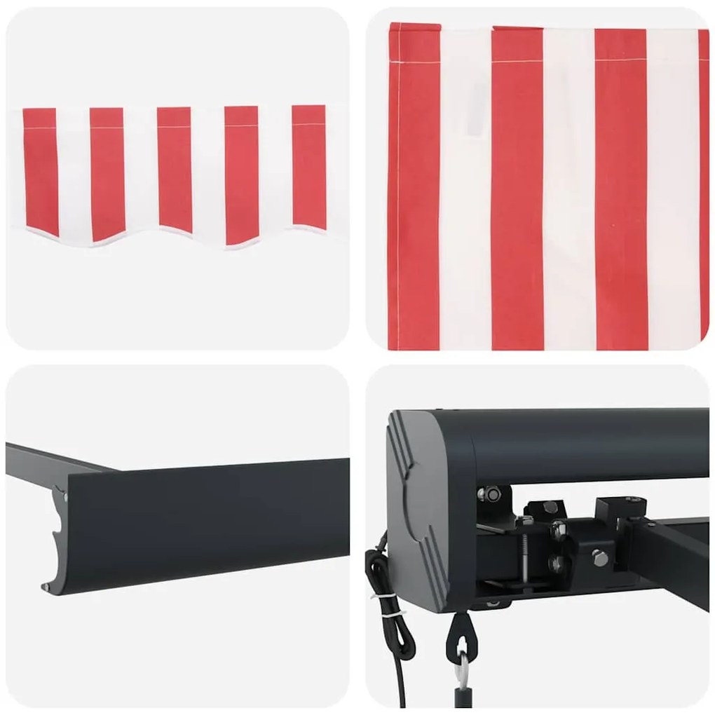 Toldo Retrátil Automático Listras Vermelhas e Brancas 350x250 cm