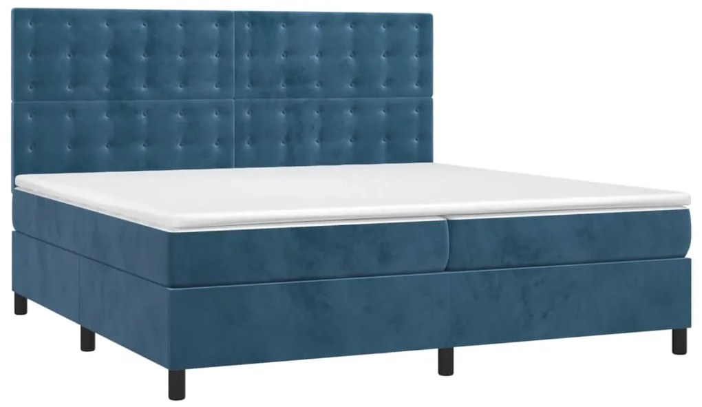 Cama com molas/colchão 200x200 cm veludo azul-escuro