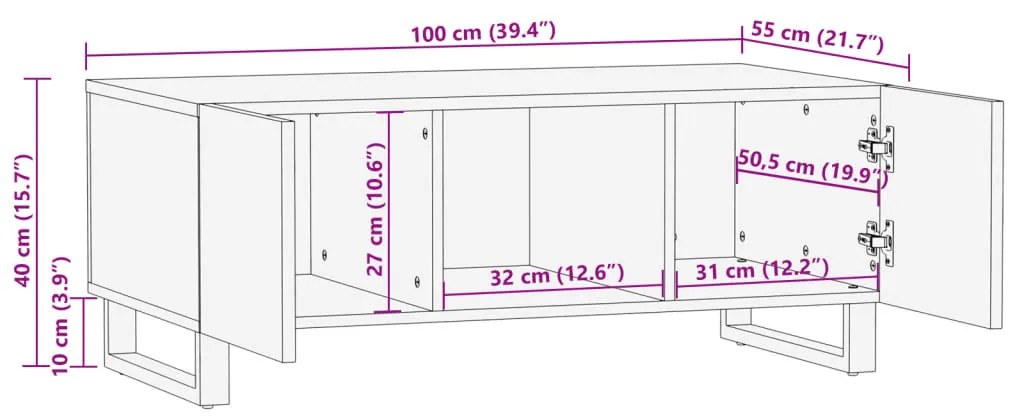 Mesa de centro 100x55x40 cm madeira de acácia maciça