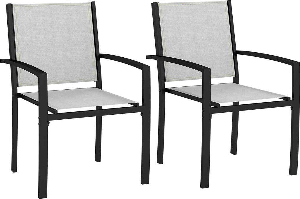 Outsunny Conjunto de 2 Cadeiras de Jardim Empilháveis para Exterior com Braços Estrutura em Aço 60x65x85 cm Cinza Claro | Aosom Portugal