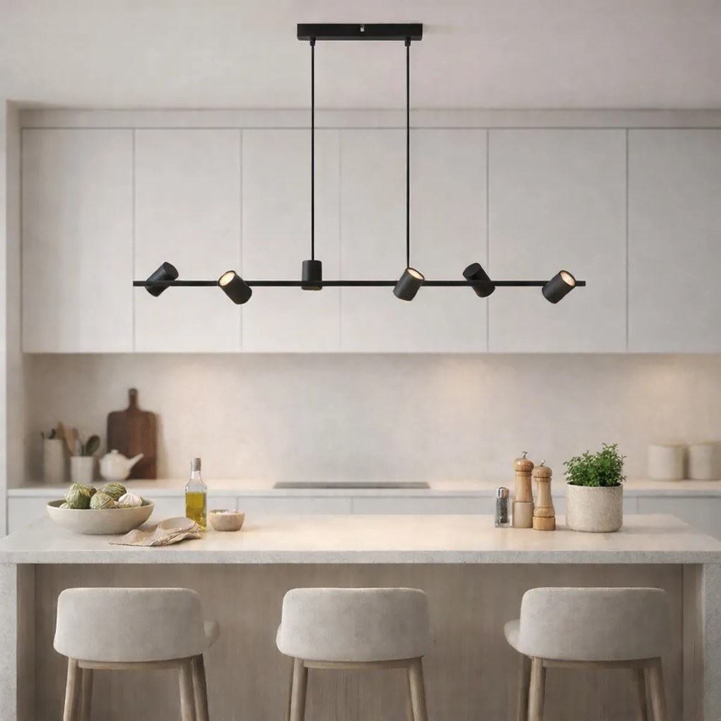Candeeiro suspenso moderno preto com 6 luzes - Jeana Straight