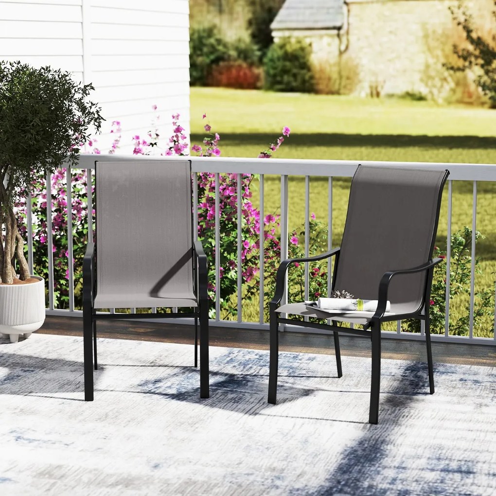 Conjunto de 2 cadeiras de jardim com encosto alto e apoios de braços com capacidade para até 150 kg 73 x 56 x 101 cm cinza