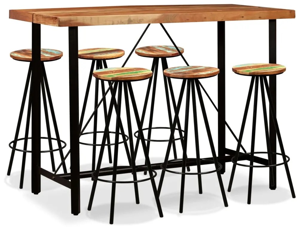 vidaXL Conjunto de bar 7 pcs madeiras de acácia maciça e recuperada
