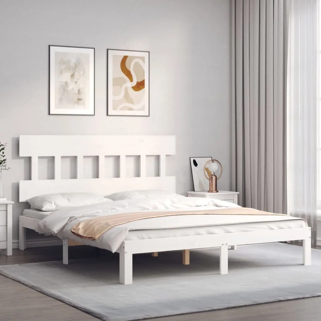 Cama sem colchão 160x200 cm madeira de pinho maciça branco