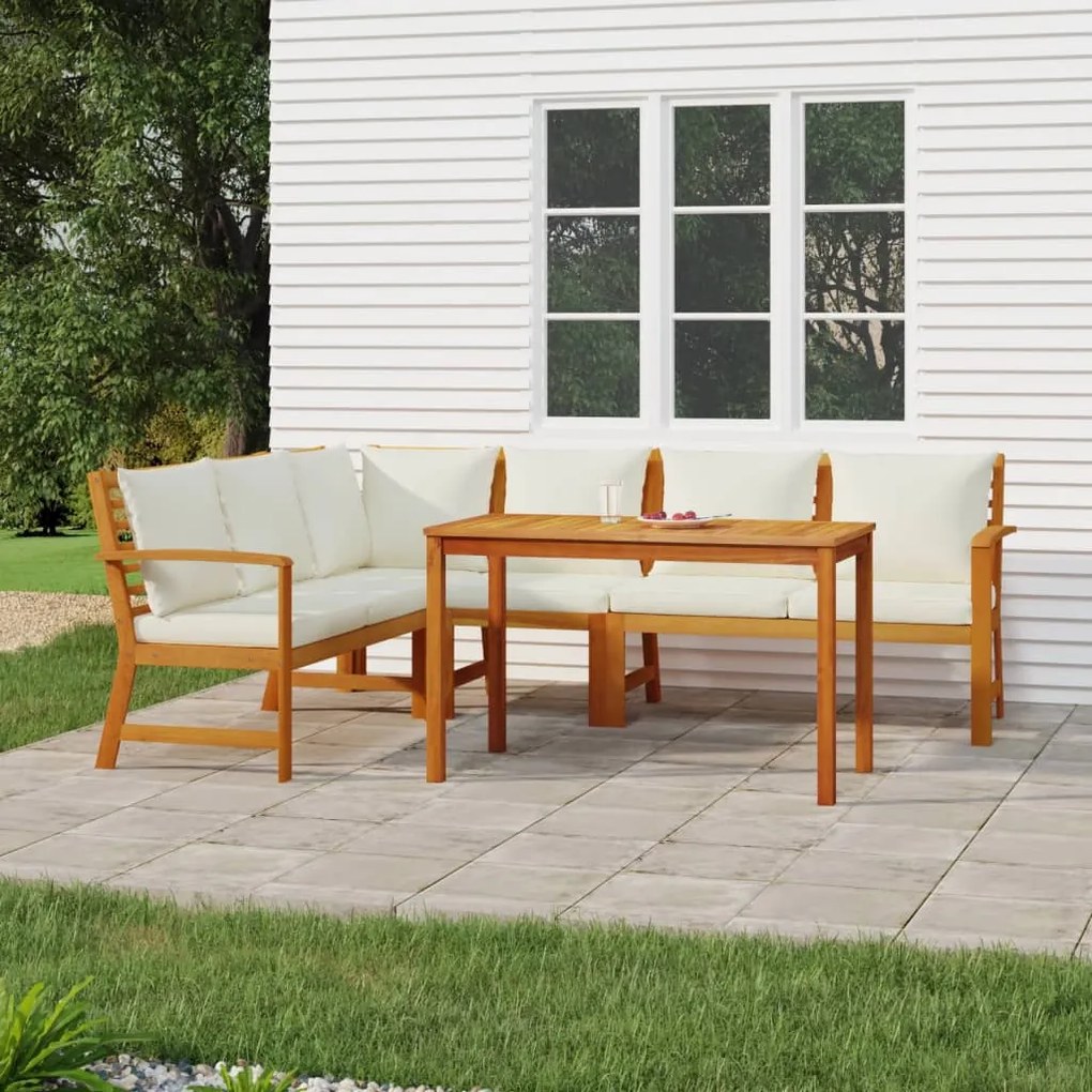 vidaXL 5 pcs conjunto de jantar p/ jardim c/ almofadões acácia maciça
