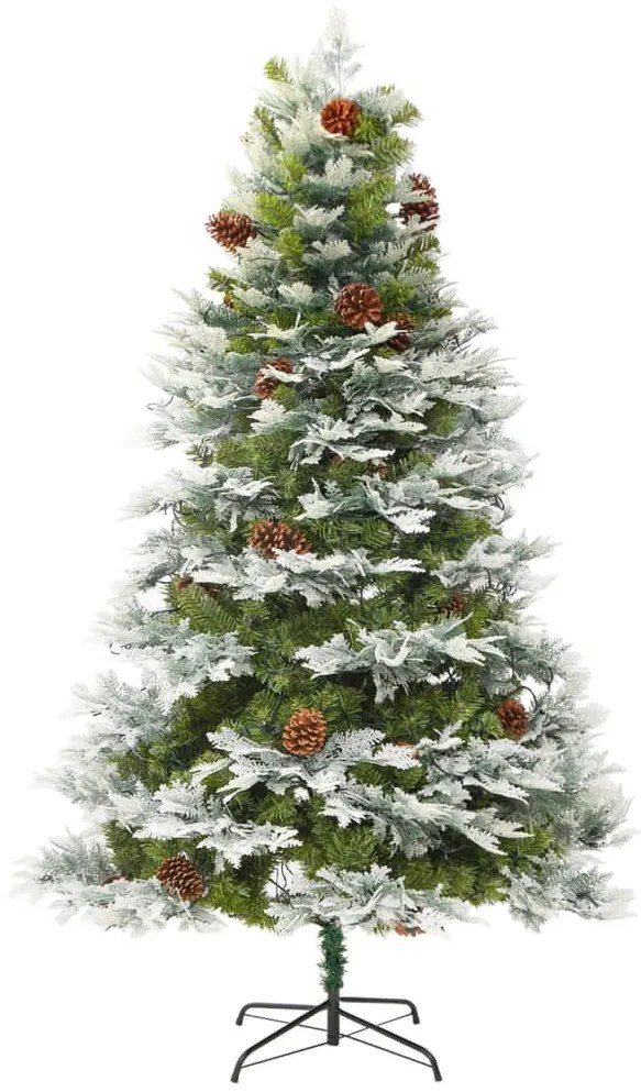 Árvore de Natal com pinhas pré-iluminada 195 cm PVC e PE verde