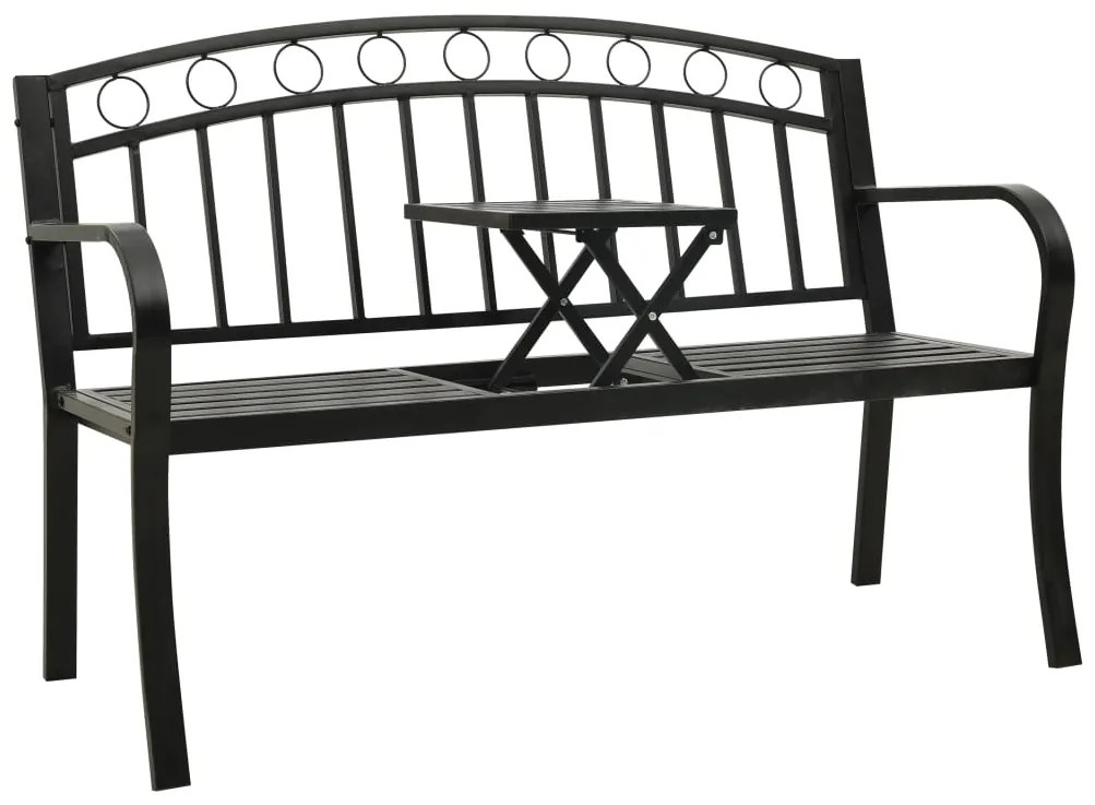 vidaXL Banco de jardim com mesa 120 cm aço preto