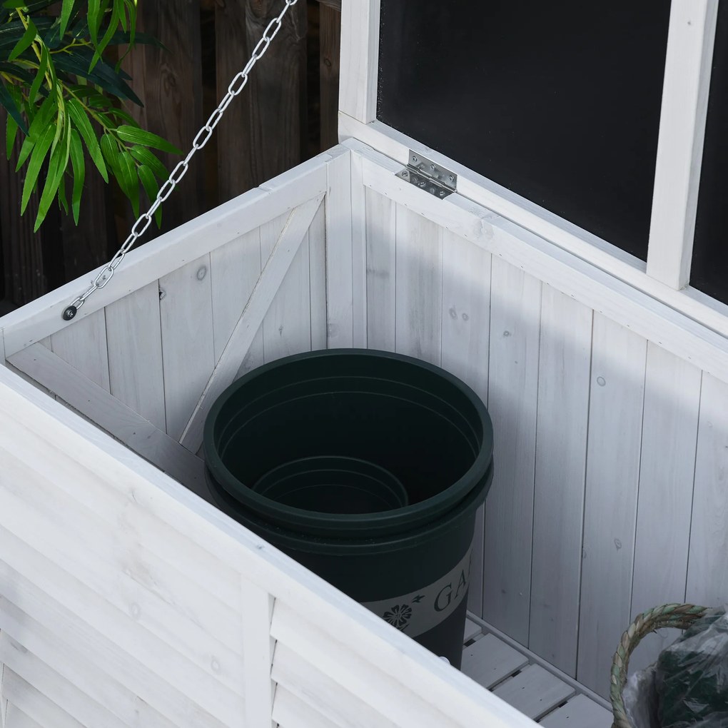 Baú de madeira ao ar livre Caixa de armazenamento de jardim com tampa que pode ser aberta 127x56x60 cm Branco