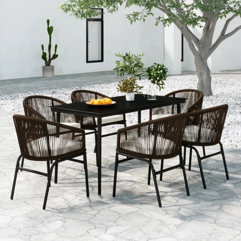 vidaXL 7 pcs conjunto de jantar para jardim castanho