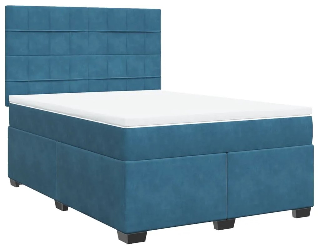 Cama com molas/colchão 140x200 cm veludo azul