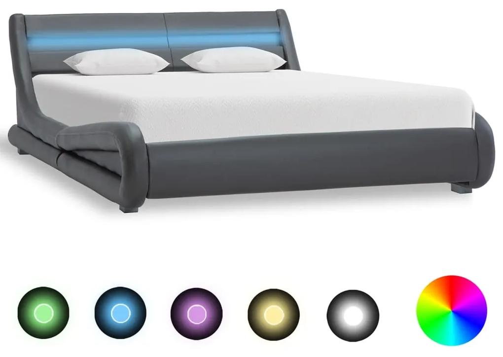 285741 vidaXL Estrutura de cama com LED 140x200 cm couro artificial cinzento