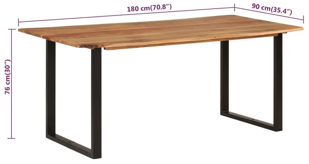 Mesa de jantar 180x90x76 cm madeira de acácia maciça