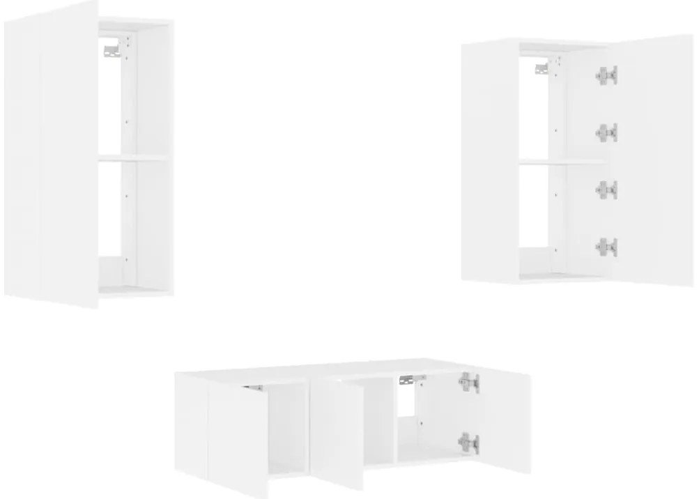 4pcs móveis de parede p/ TV c/ LEDs derivados de madeira branco
