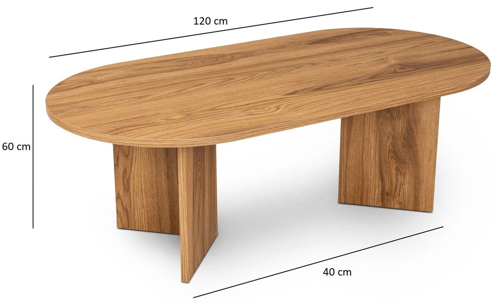 Mesa de Café Oval - Cor Lute - 120x60x40cm
