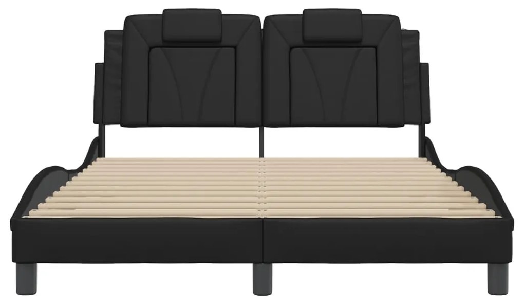 Estrutura de cama c/ luzes LED 140x200cm couro artificial preto