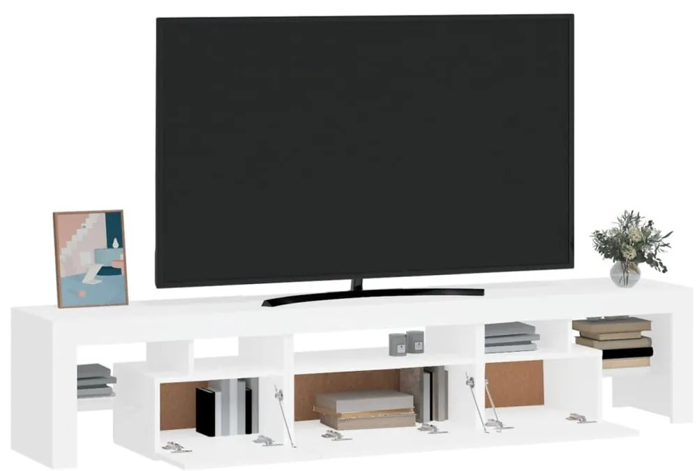 Móvel de TV com luzes LED 200x36,5x40 cm branco